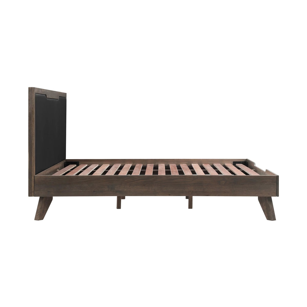 Oak Wood King Platform Bed with Faux Leather Headboard H658