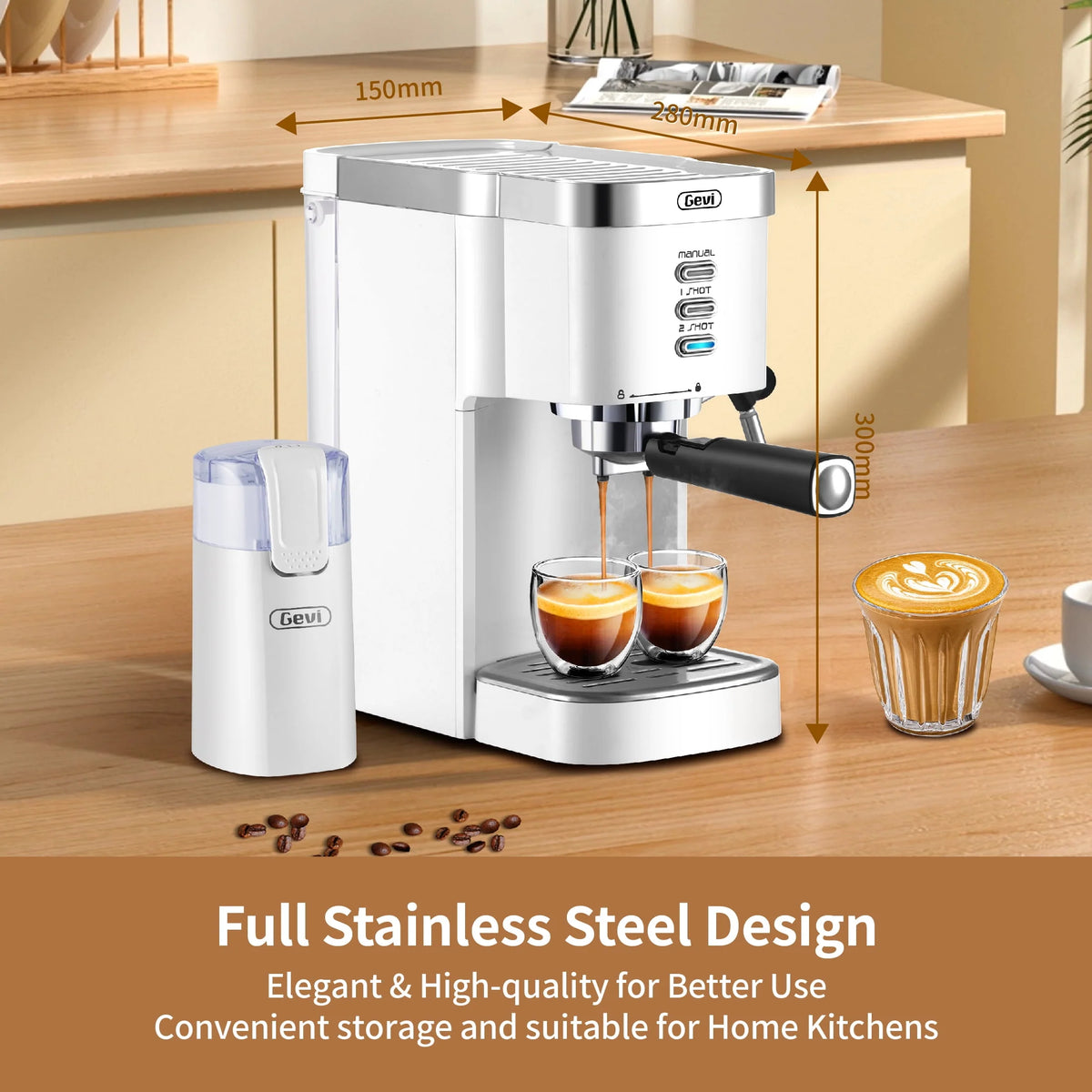 20 Bar Espresso Machine with Milk Frother Wand, 40.58 oz, White T692179