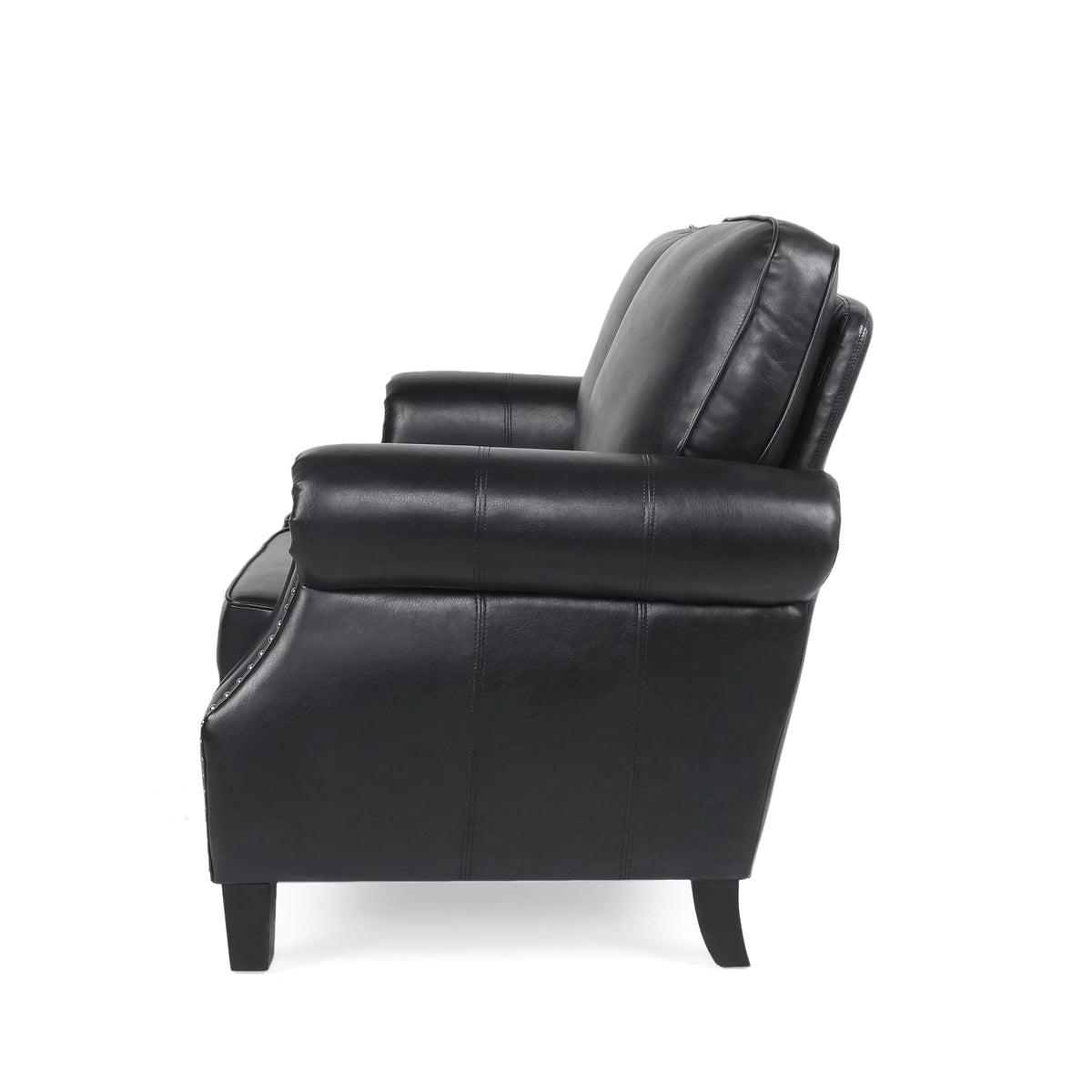 Midnight Black and Dark Brown Faux Leather Loveseat with Nailhead Trim N698599