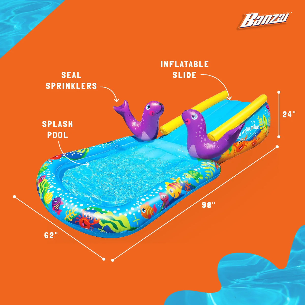 Inflatable Water Slide & Splash Pool with Sprinkler U749