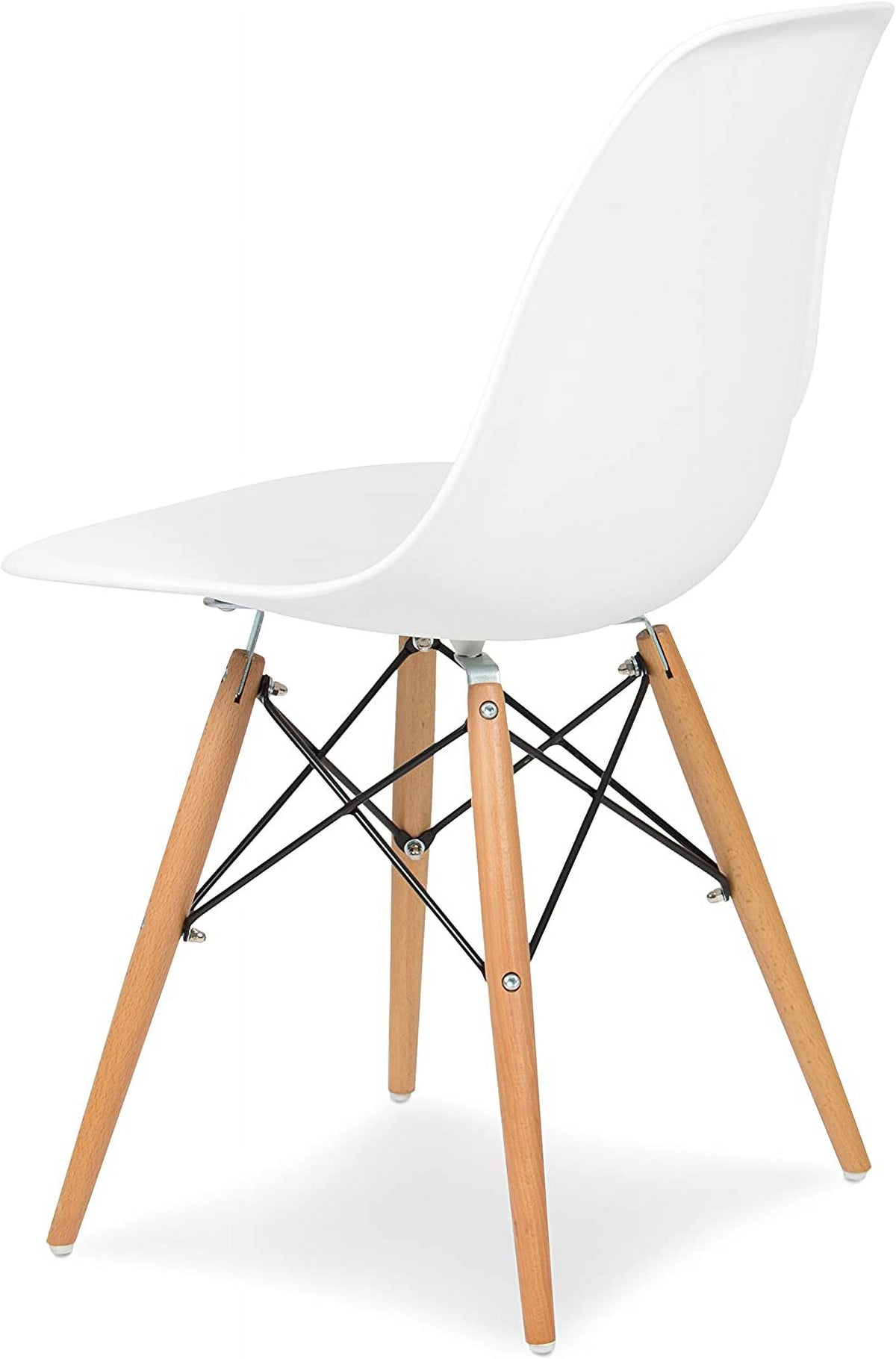 White Molded Plastic Dining Chairs with Wood Legs, Set of 4 W82573