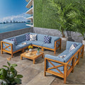 Teak Blue 8 Seater Wood Sectional Sofa Set with Coffee Table I26529