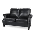 Midnight Black and Dark Brown Faux Leather Loveseat with Nailhead Trim N698599