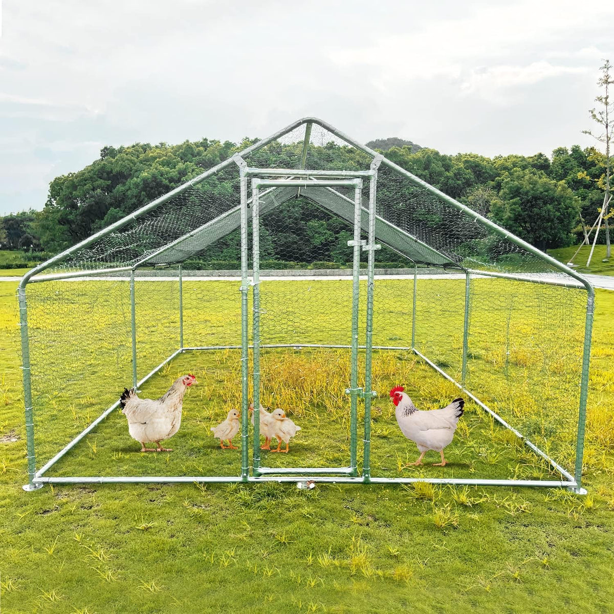 Large Metal Chicken Coop Walk-in Poultry Cage with Waterproof Cover C8559