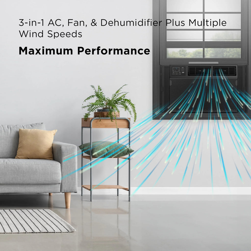 8,000 BTU Smart Window Air Conditioner with Remote Control, Black Y682549