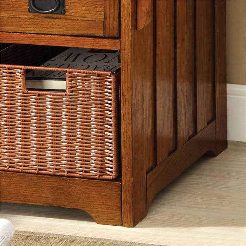 Storage Bench with Baskets in Antique Oak A833