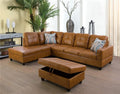 Faux Leather 3 Piece L-Shaped Sectional Sofa with Storage Ottoman and Pillows H264933