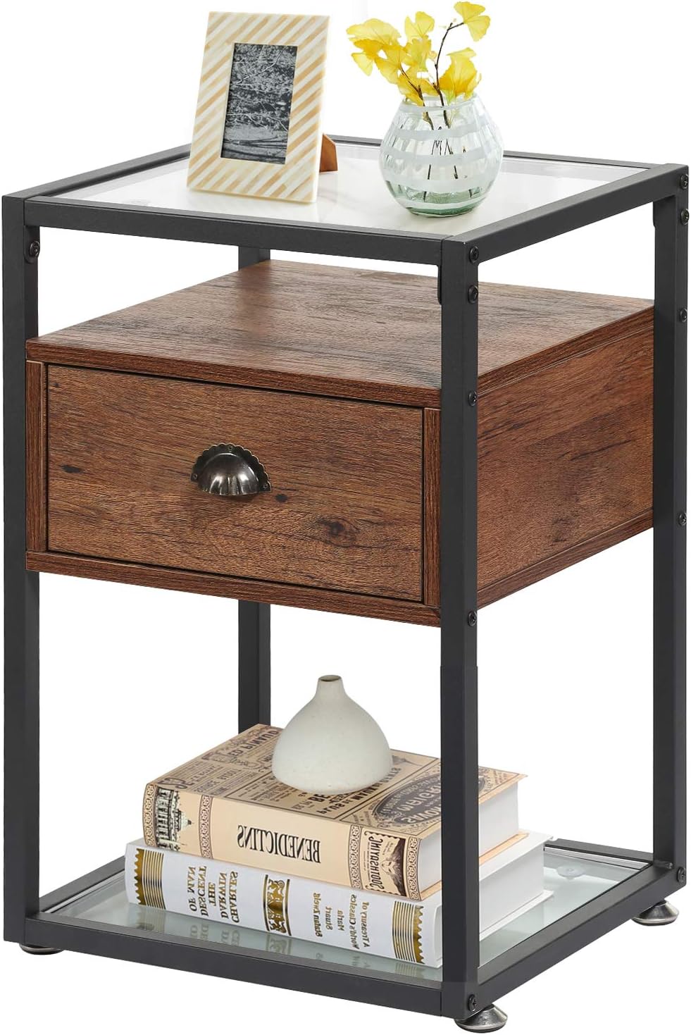 Brown Nightstand with Drawer and Shelf K980