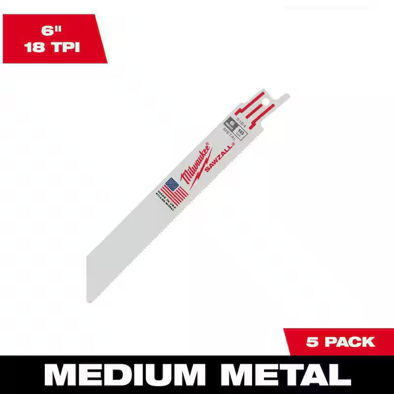 6 in. 18 TPI Metal Cutting Reciprocating Saw Blades (5-Pack) I8632