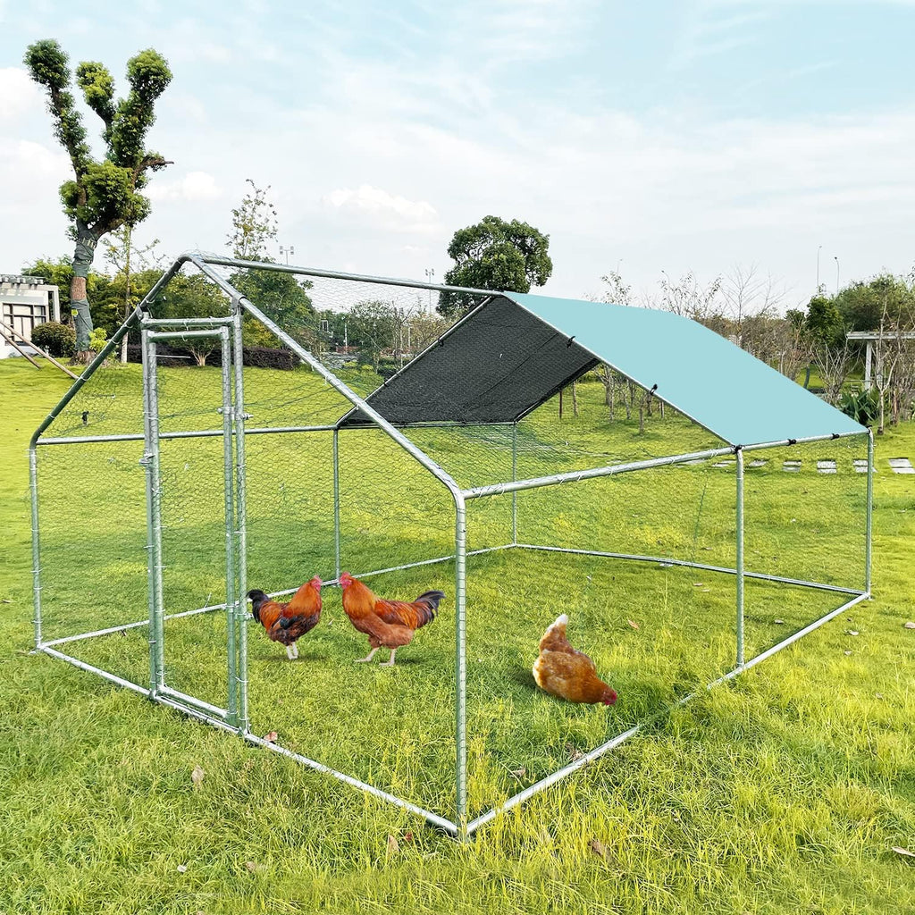 Large Metal Chicken Coop Walk-in Poultry Cage with Waterproof Cover C8559