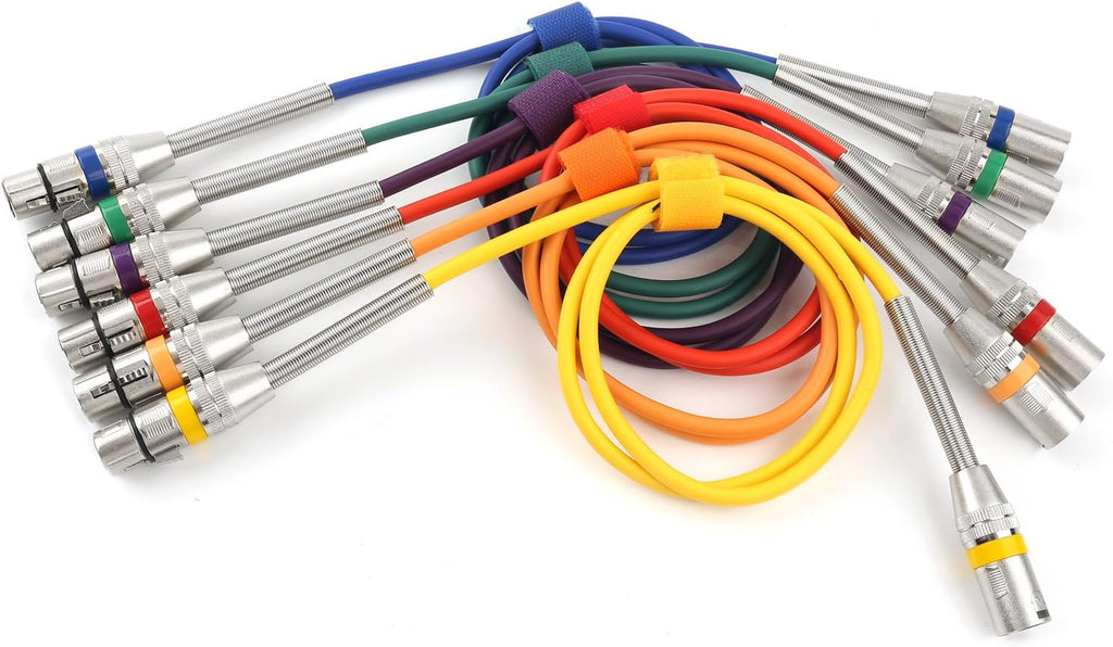 6 Pack Multi-Color 3.3 feet XLR Male to Female Microphone Cable P4655
