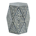 18 Inch Hexagonal Blue White Accent Table Stool T49438