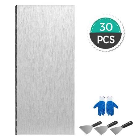 Stainless Steel Backsplash Tiles 12 x 4 Inches 30 Pack Self-Adhesive L7304