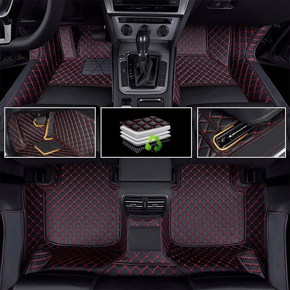 Car Floor Mats Luxury Leather Non-Slip Front & Rear All Weather Red G42276