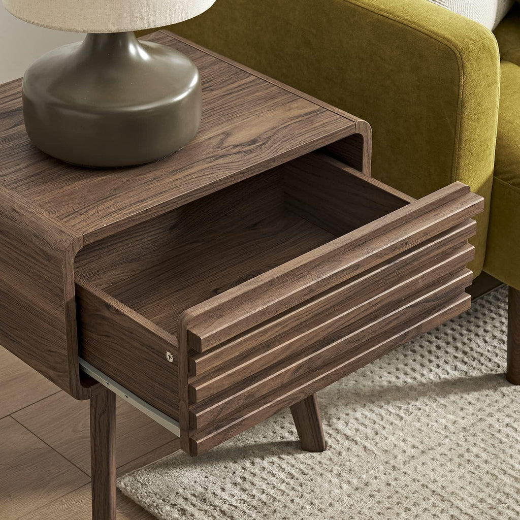Walnut Side Table with Slatted Door T6916