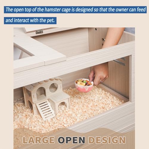 Hamster Cage with Storage Cabinet, Acrylic Panels, 31.5" L x 15.75" x 32.28" (Teak) S119