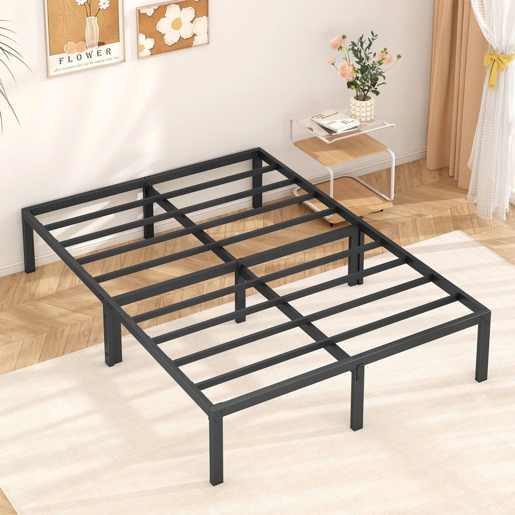 Heavy Duty Queen Size Metal Platform Bed Frame with 14 inch Under Bed Storage, Black P19483