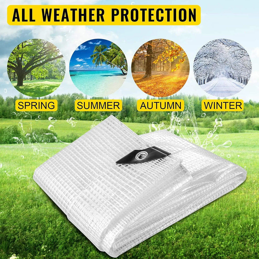 Clear Greenhouse Heavy Duty 14 Mil Waterproof Poly Tarp with Grommets (10 X 20 FT) V667807