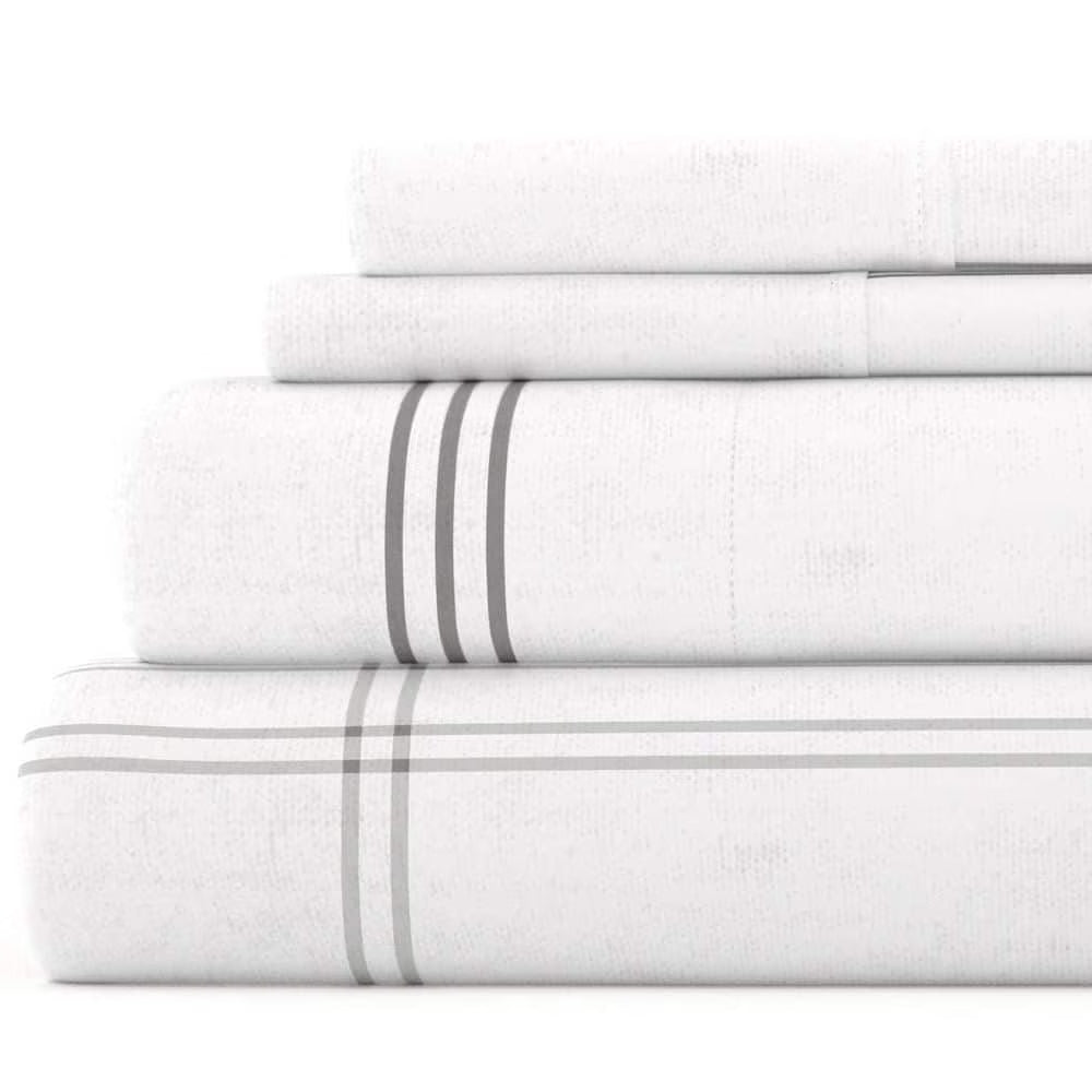 4 Piece Gray Checkered Flannel California King Sheet Set E72680