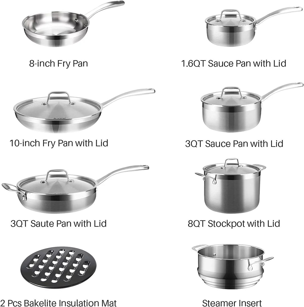 Whole-Clad Tri-Ply Stainless Steel Induction Cookware Set 14PC G8800