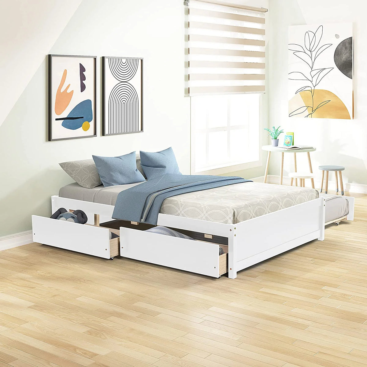 White Full Bed with Trundle and Storage B572003