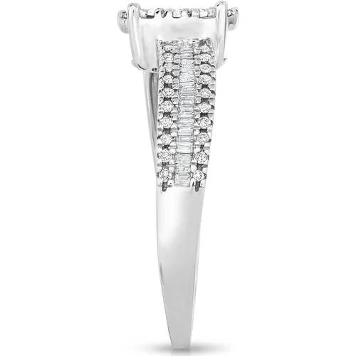 Silver Engagement Ring with Single-Cut Diamonds R894