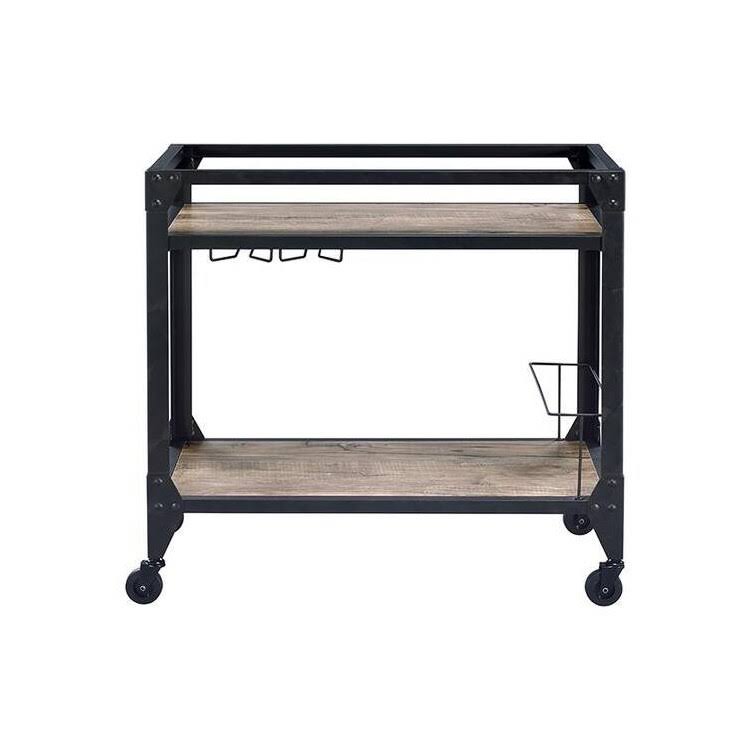 Rustic Oak & Charcoal Wood Serving Cart P10048