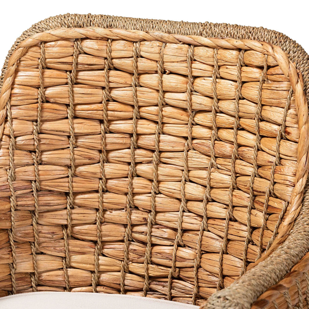 Natural Brown Woven Rattan Dining Arm Chair with Cushion E930446