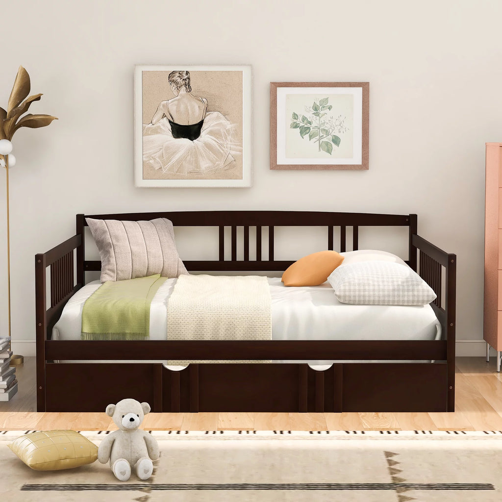 Full Size Espresso Wood Daybed with Twin Size Trundle B695807