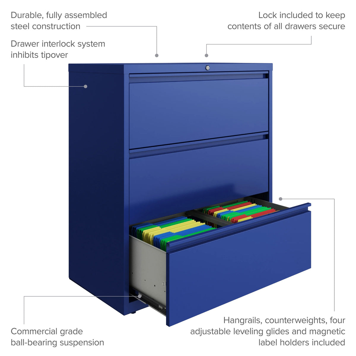 36 Inch Wide 3 Drawer Metal Lateral File Cabinet R308
