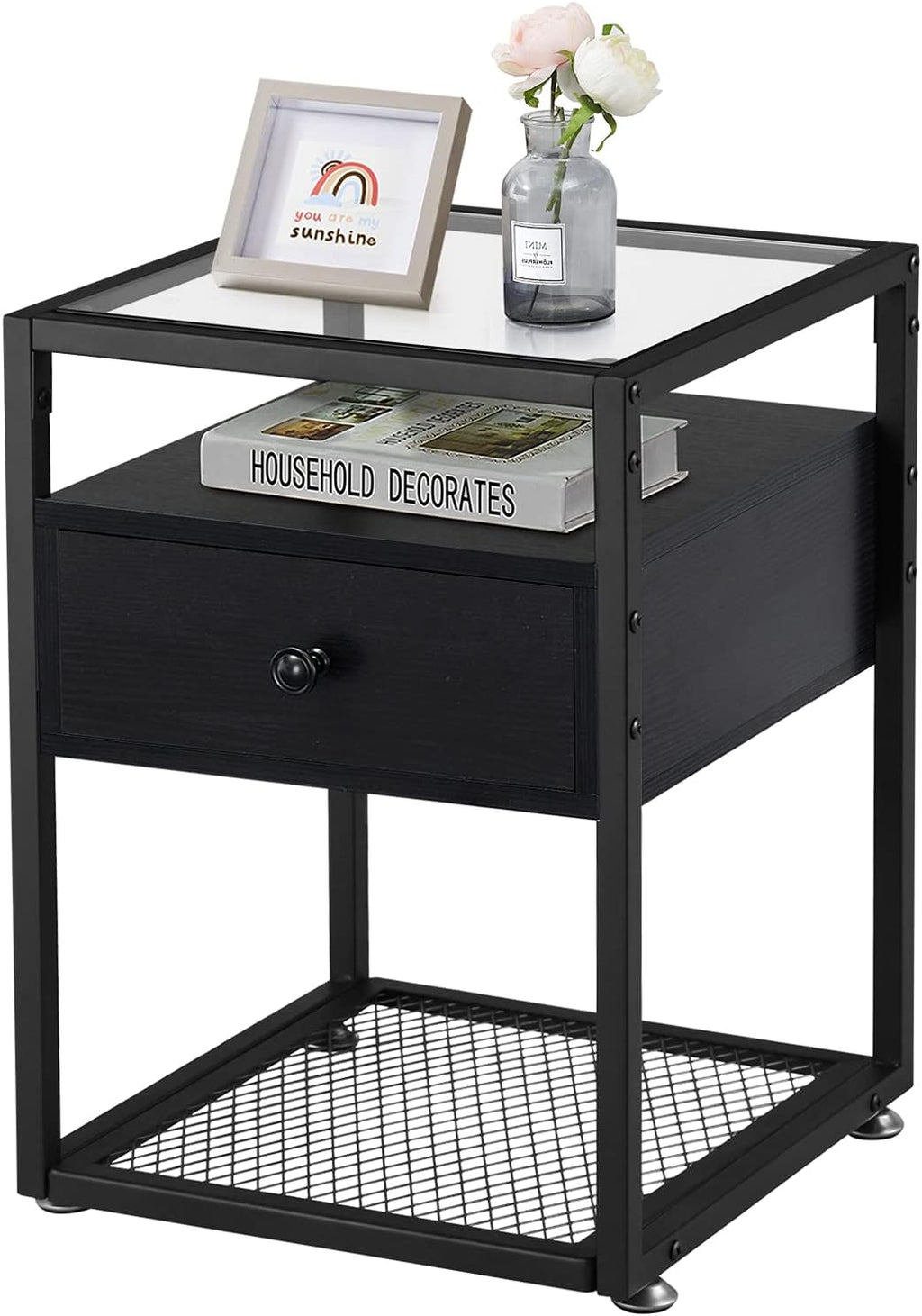 Brown Nightstand with Drawer and Shelf K980