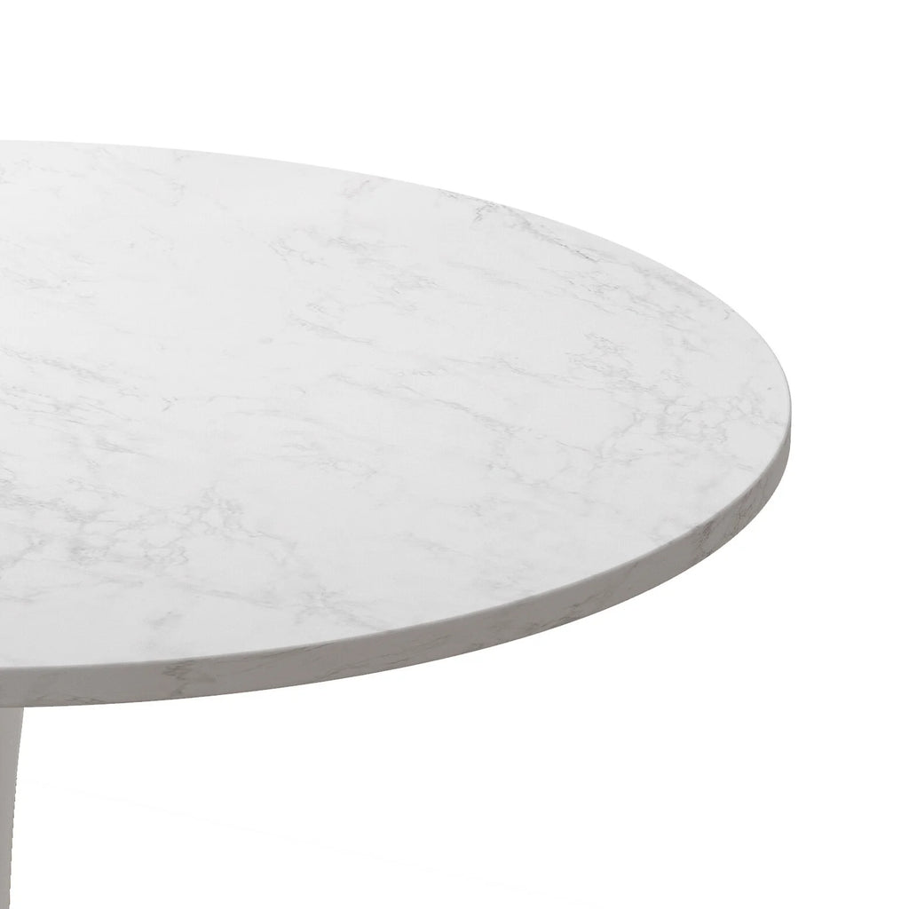 32" Round Marble White Dining Table with Metal Base W556
