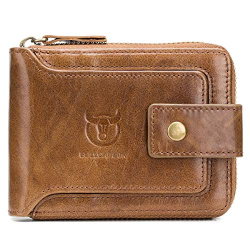 Genuine Leather Wallet with Zip Coin Pocket Coffee R5774