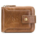 Genuine Leather Wallet with Zip Coin Pocket Coffee R5774