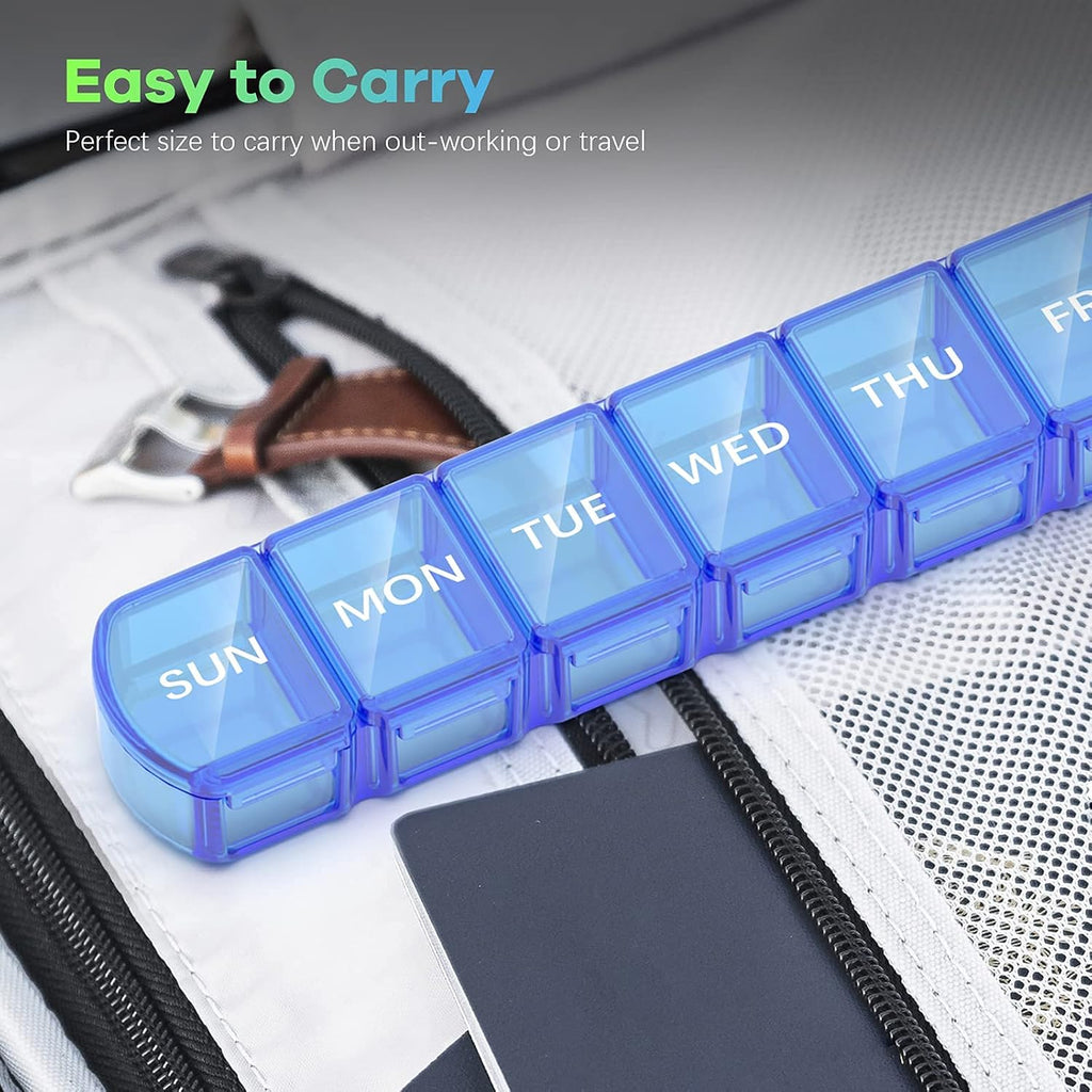 Blue+Green Extra Large Pill Organizer 2 Pack 7 Day Weekly Pill Case T3225