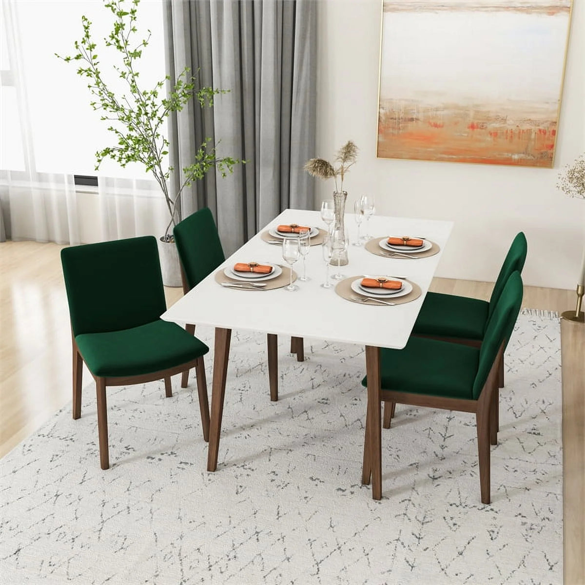 Solid Wood Walnut Dining Table and Chair Set of 4 F41548