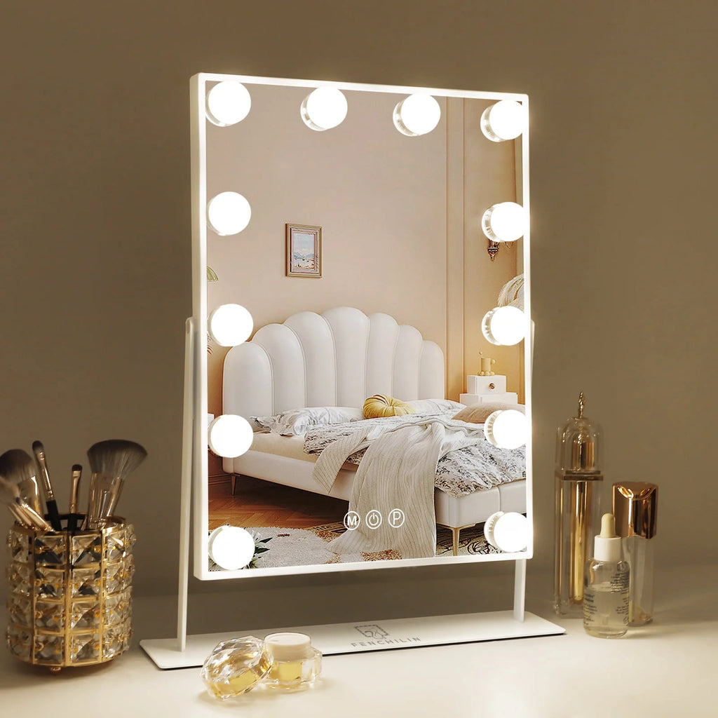 White Metal Makeup Mirror with Lights M869708