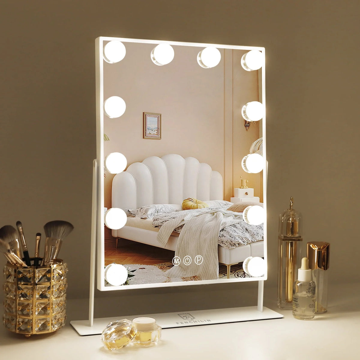 White Metal Makeup Mirror with Lights M869708