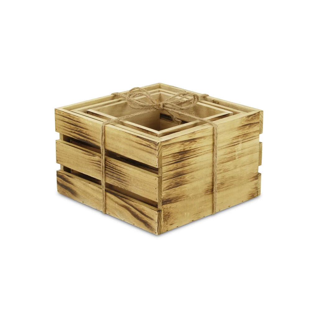 Set of 3 Brown Rustic Aged Wooden Crates A3271
