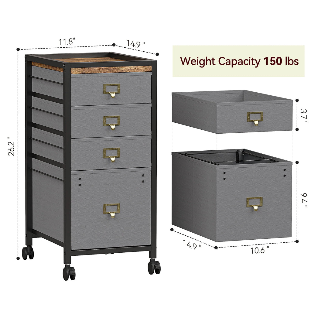 4 Drawer Black Fabric File Cabinet C2025