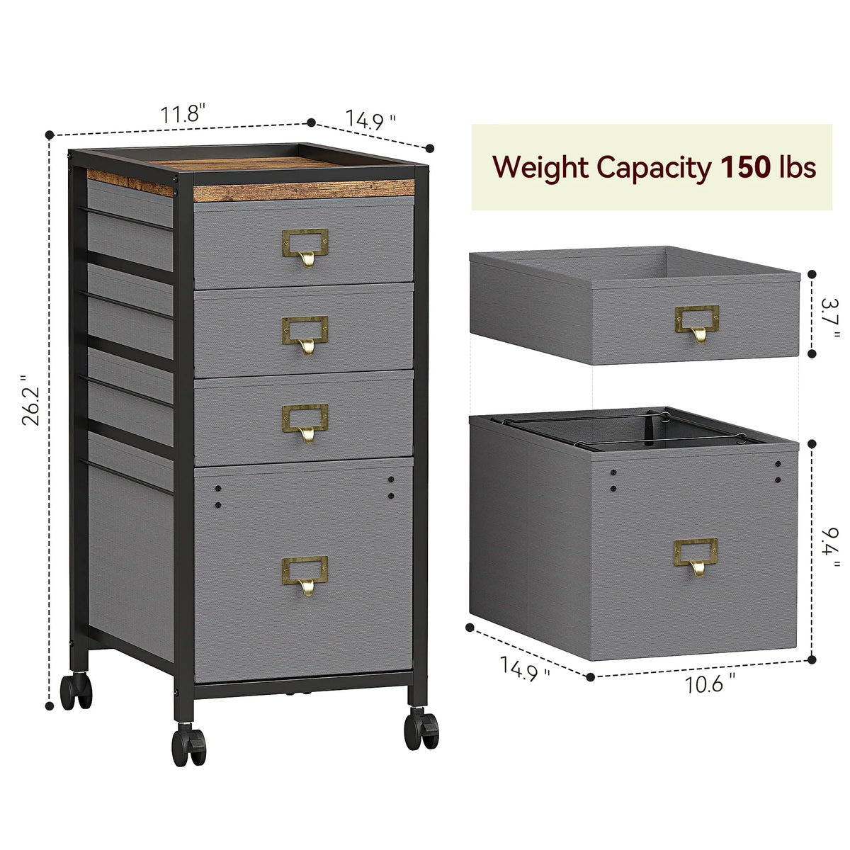4 Drawer Black Fabric File Cabinet C2025