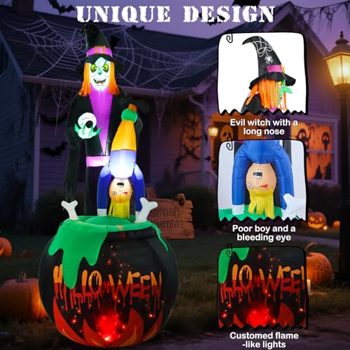 8ft Halloween Inflatable Witch Yard Decor with Built-in LED Lights I477