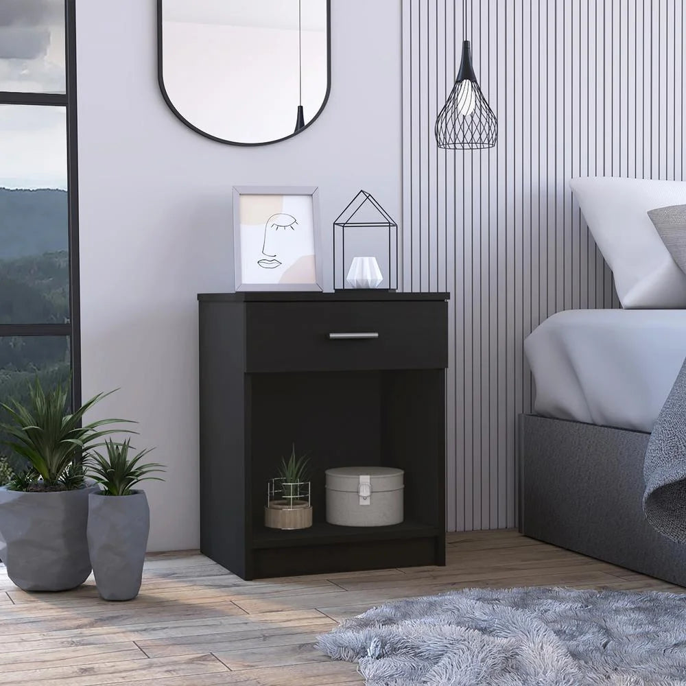 Black Engineered Wood Nightstand J698