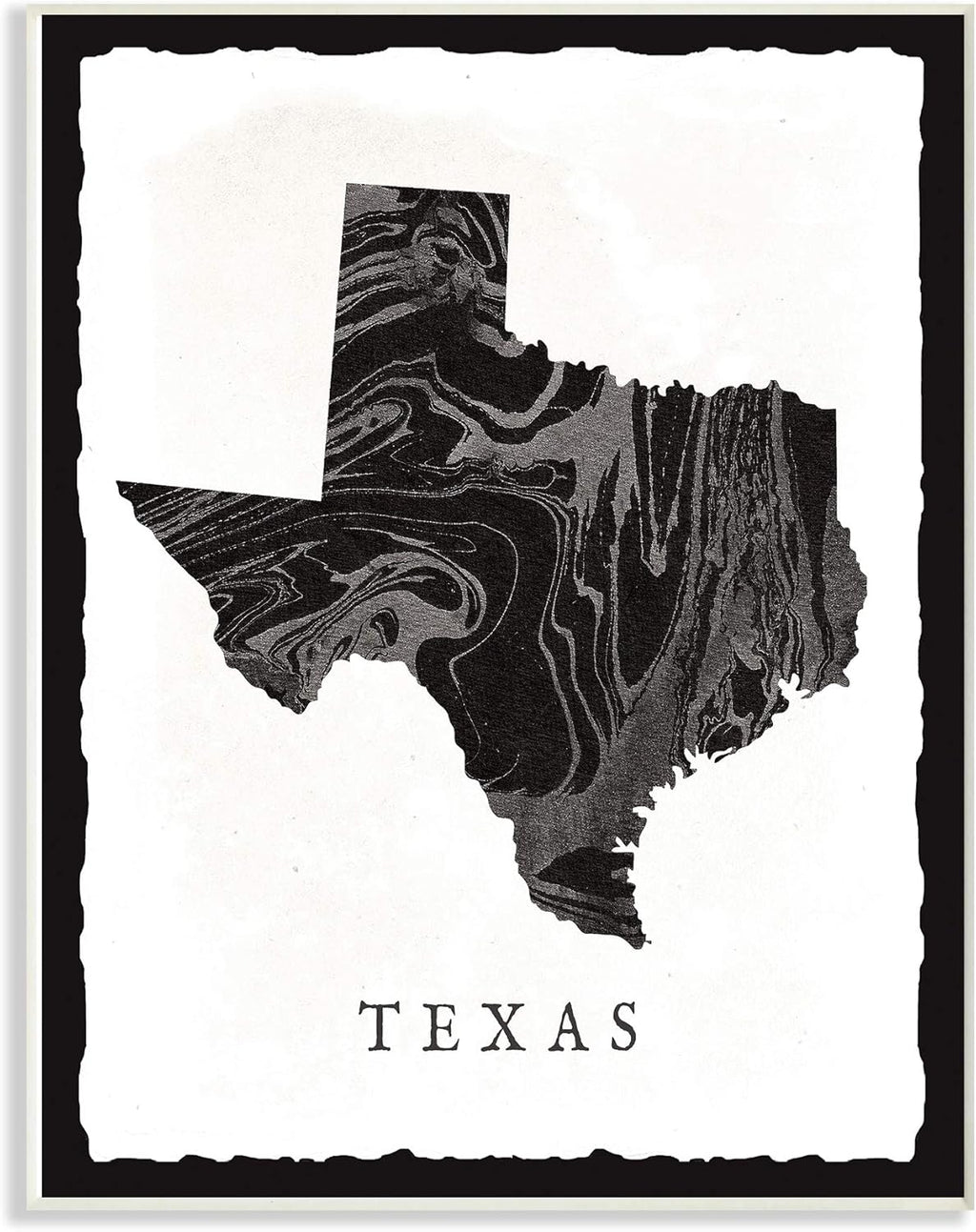 Black and Grey Marbled Paper Texas State Silhouette Stretched Canvas Wall Art, 16 x 20 G86289