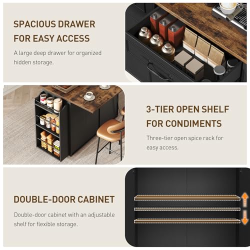 White and Walnut Kitchen Island with Power Outlet and Drop Leaf Q687256