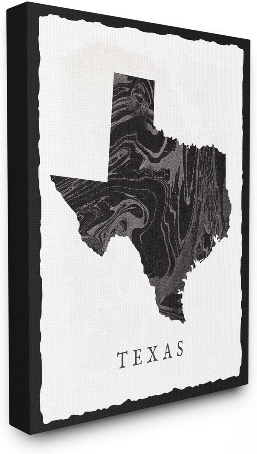 Black and Grey Marbled Paper Texas State Silhouette Stretched Canvas Wall Art, 16 x 20 G86289