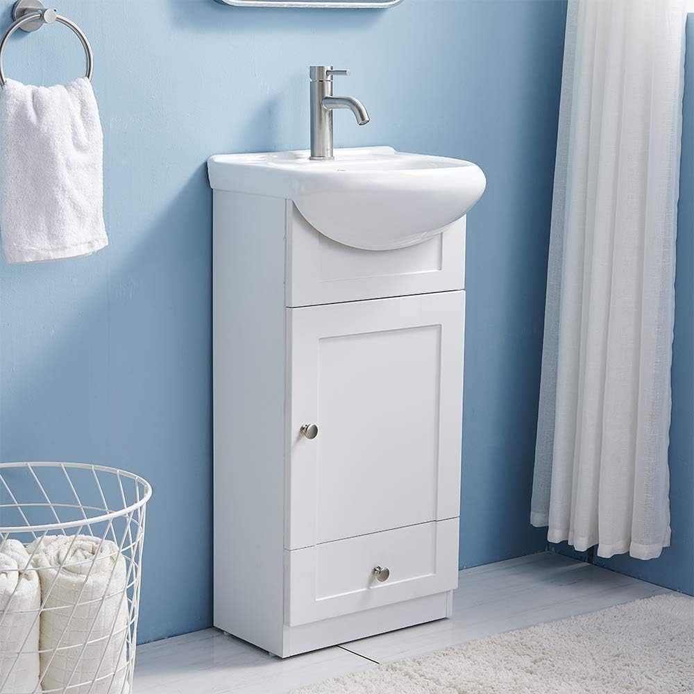 18 inch Gray Wood Grain Bathroom Vanity with Ceramic Sink P556534