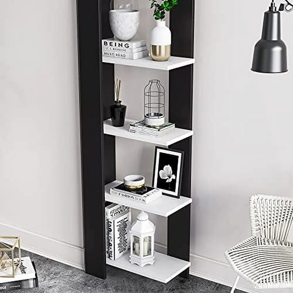 White 5-Corner Unit Display Shelves and Wooden Bookcase Q825