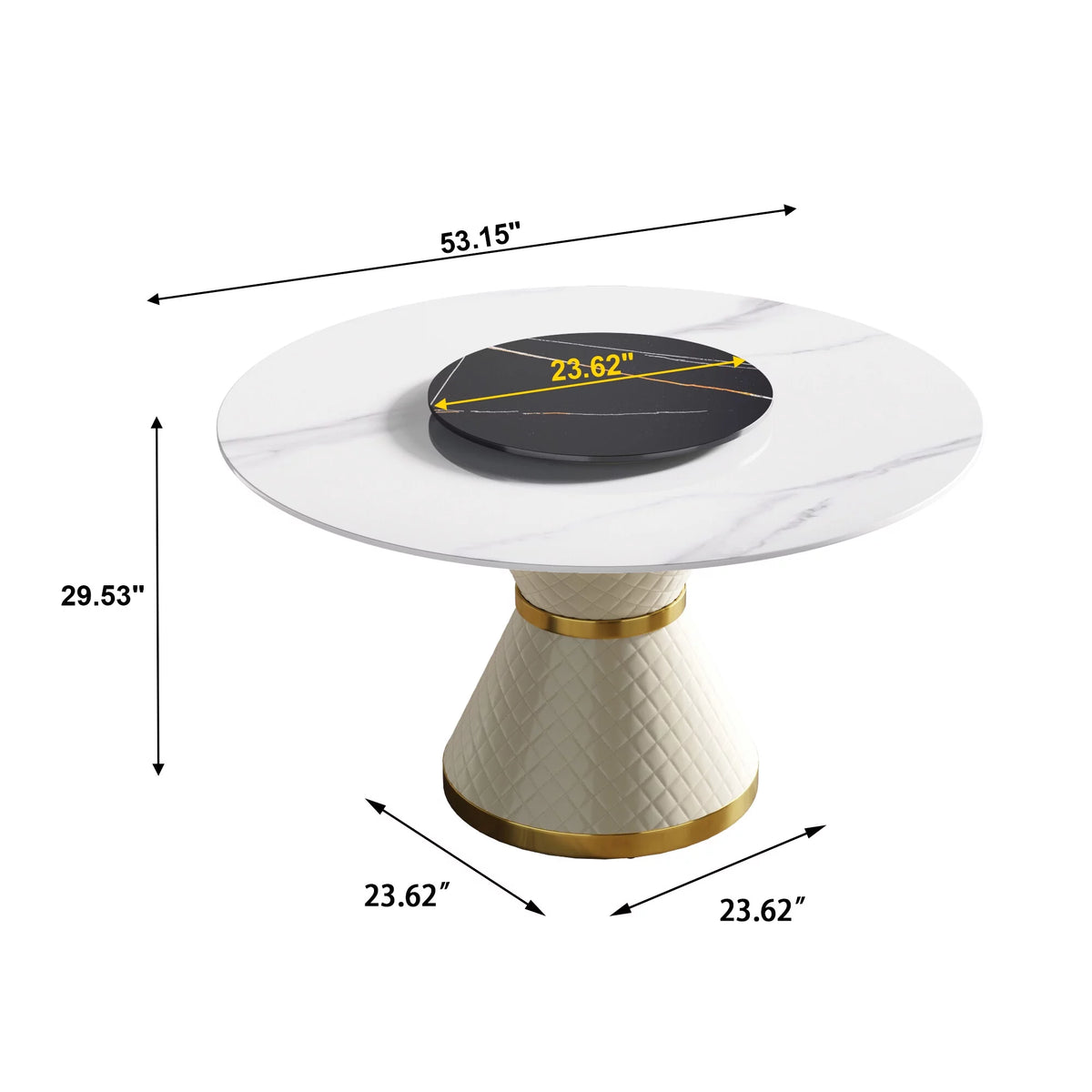 White Sintered Stone Round Dining Table with Black Slate Turntable Y312