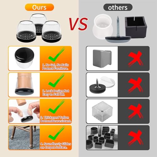 16PCS Black Square Furniture Sliders for Carpet and Hardwood Floors Q45702